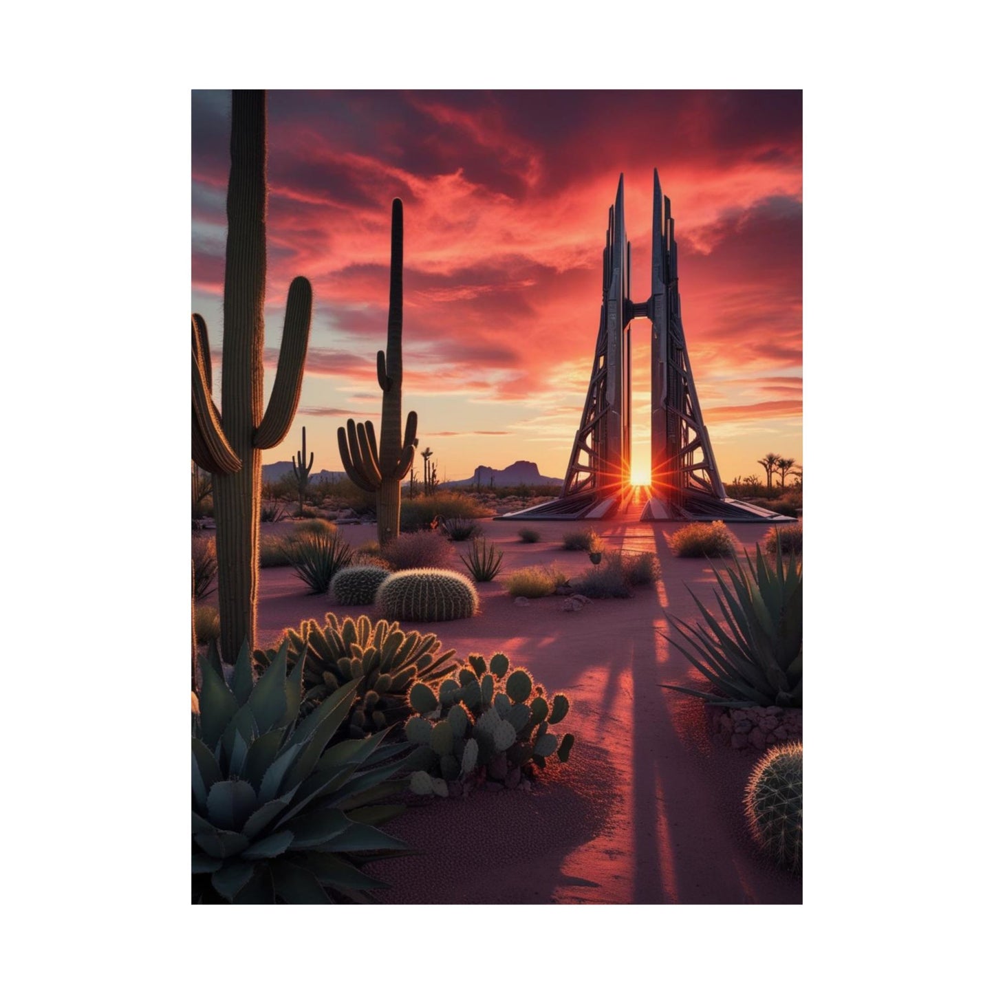 Vertical Poster - Red Arizona Sunset with Alien Structure