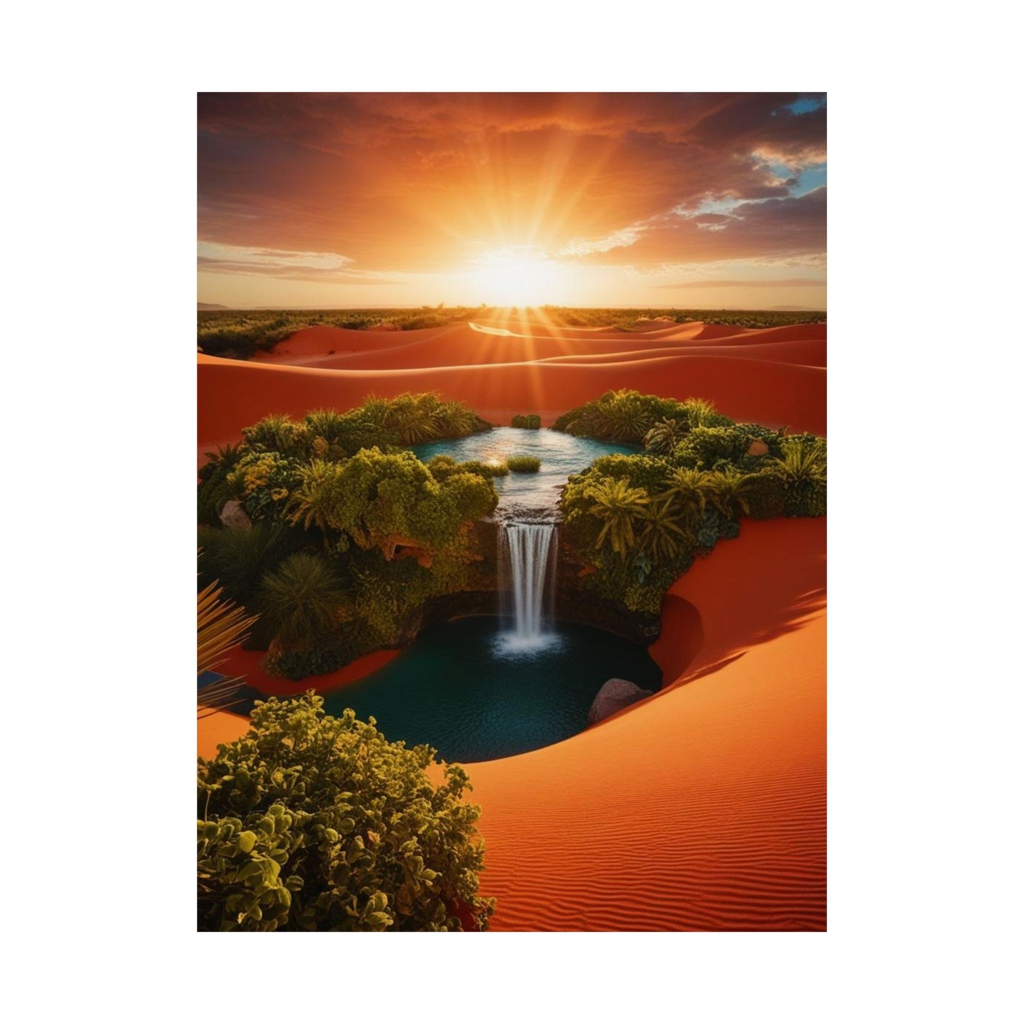 Vertical Poster - Desert Sunrise Oasis With Waterfall