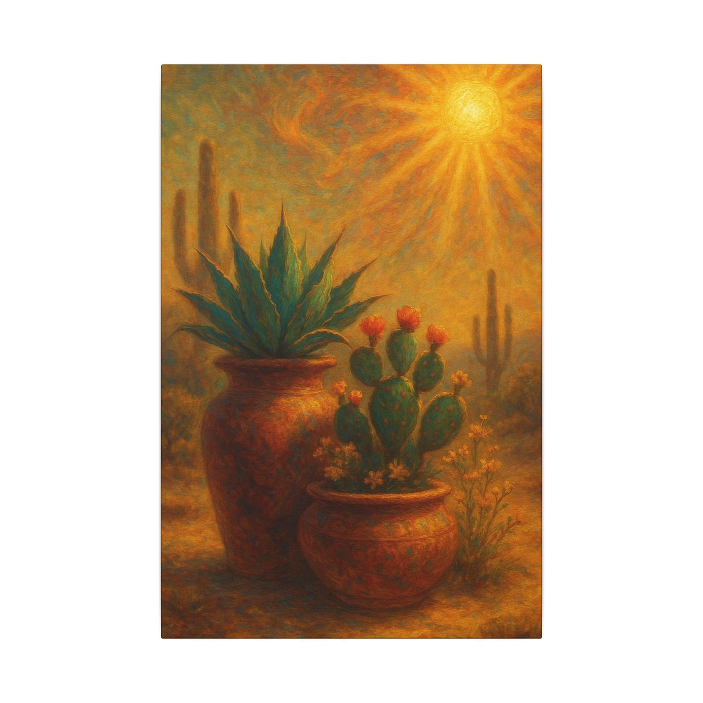 Potted Succulents Under Sunlight - Vertical Canvas Wall Art