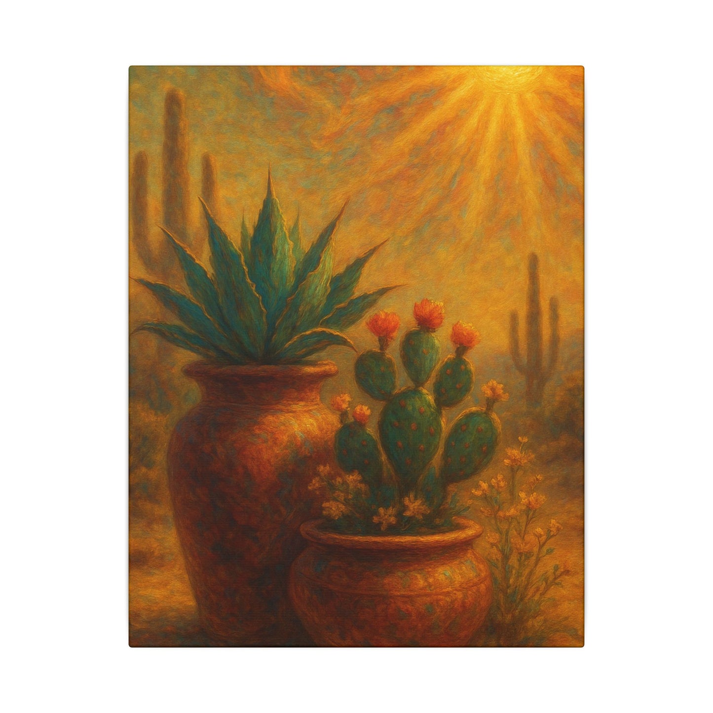 Potted Succulents Under Sunlight - Vertical Canvas Wall Art