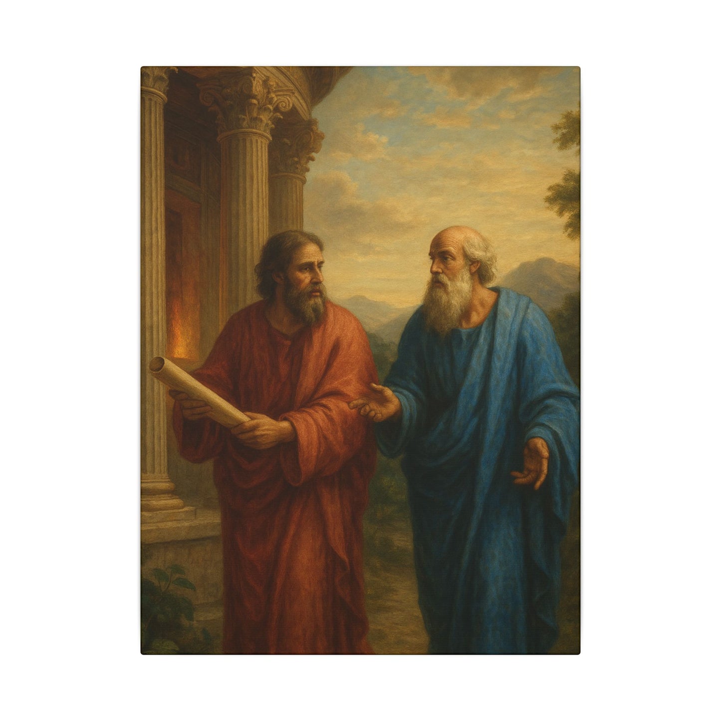 Two Philosophers In Discussion - Vertical Canvas Print