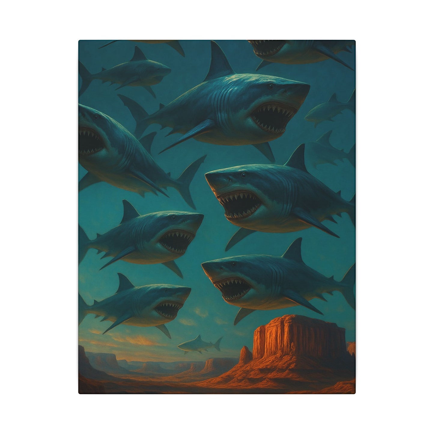 Canvas Wall Art - Surrealist Sharks In The Desert