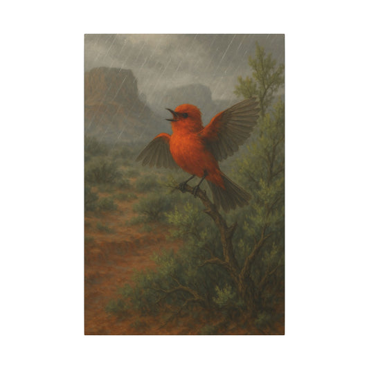 Canvas Print Wall Art - Red Bird Singing During Arizona Rain