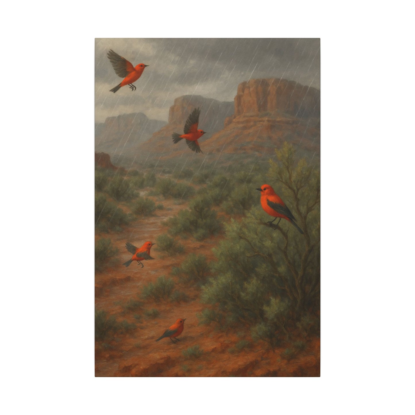 Canvas Wall Art - Red Desert Birds in Rain