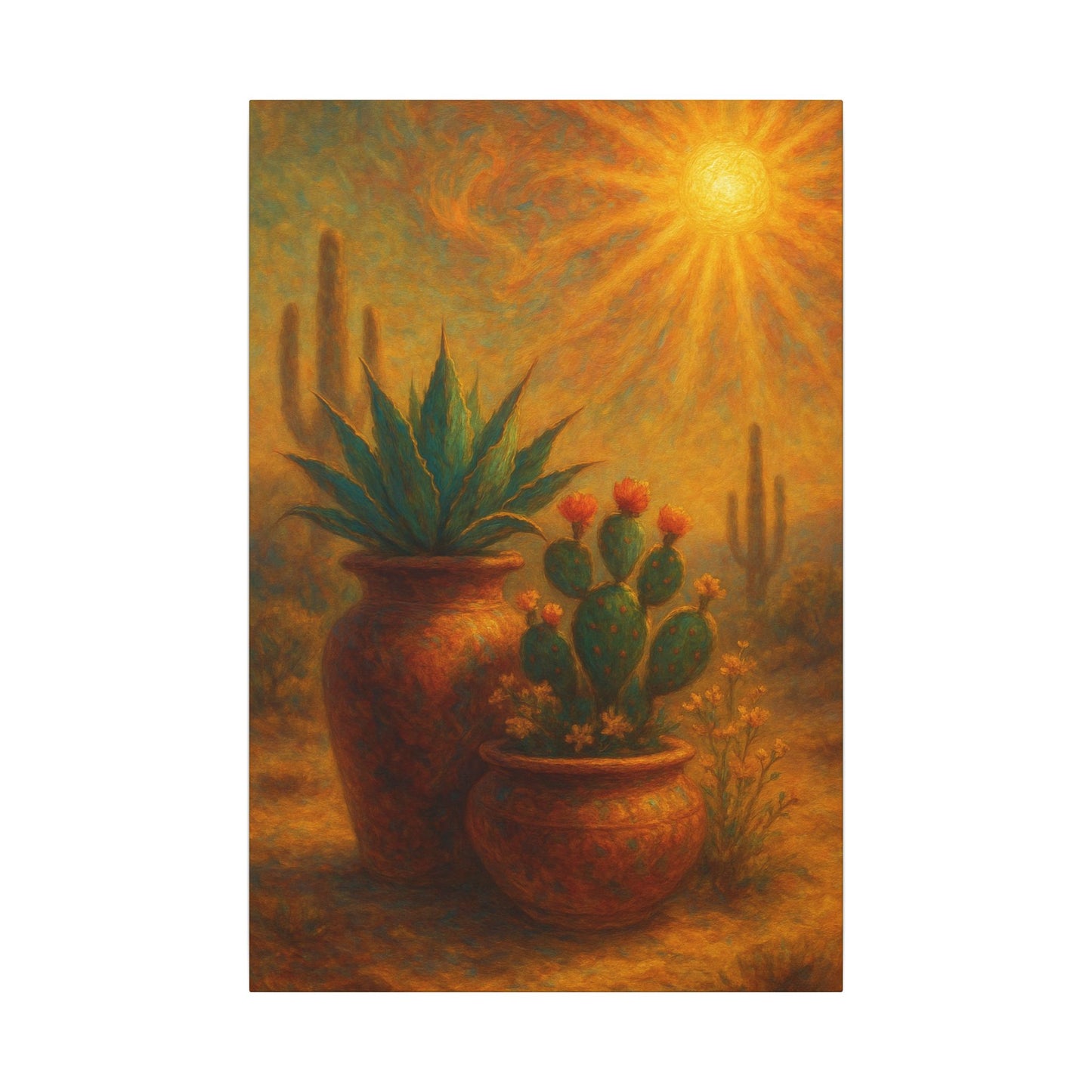 Potted Succulents Under Sunlight - Vertical Canvas Wall Art