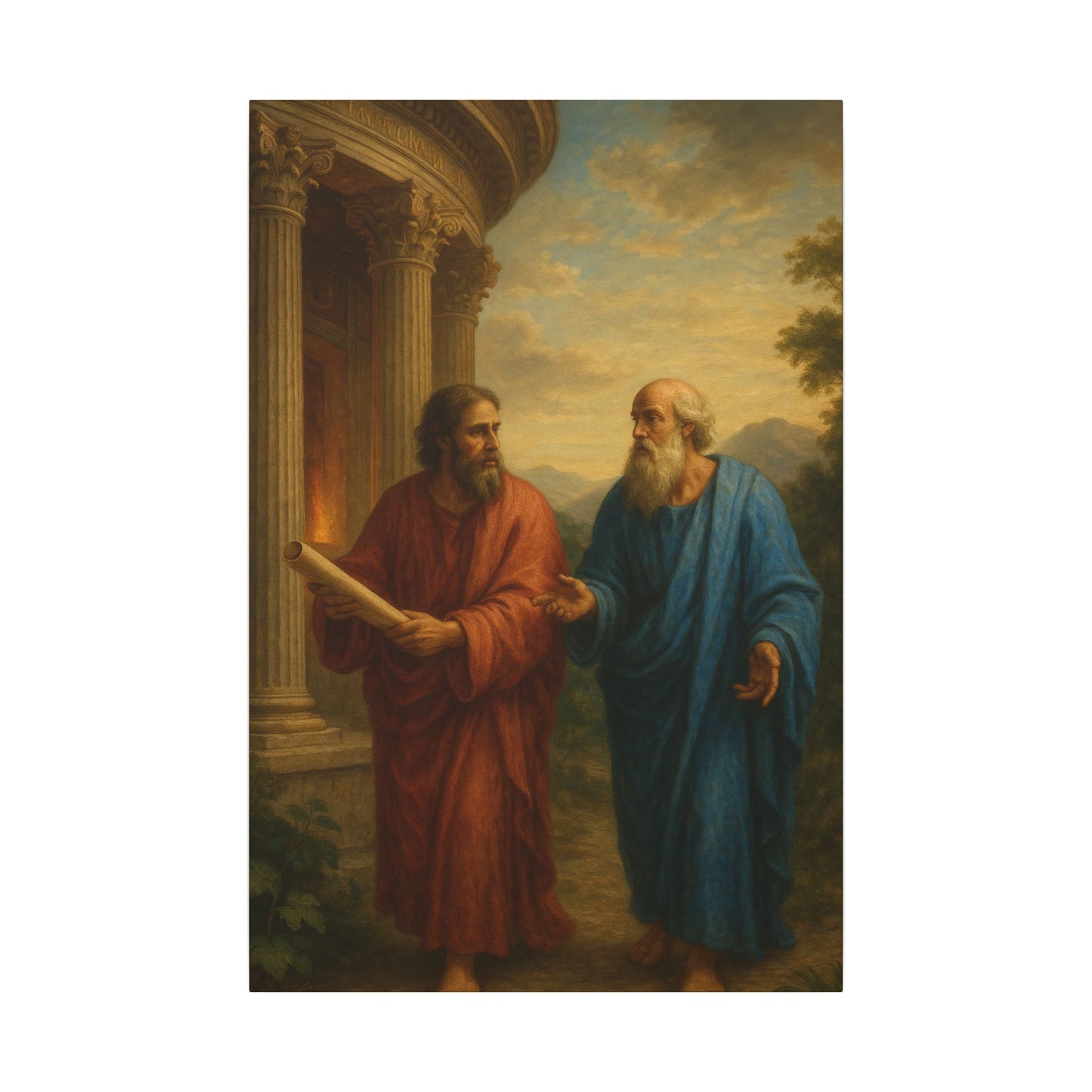 Two Philosophers In Discussion - Vertical Canvas Print