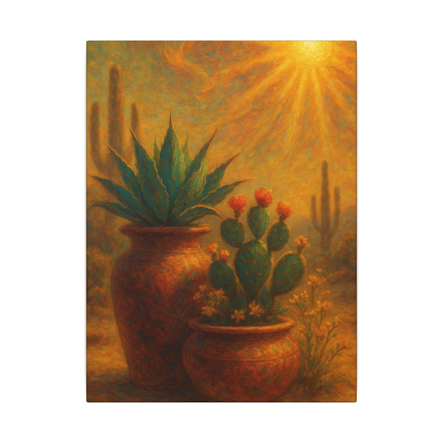 Potted Succulents Under Sunlight - Vertical Canvas Wall Art
