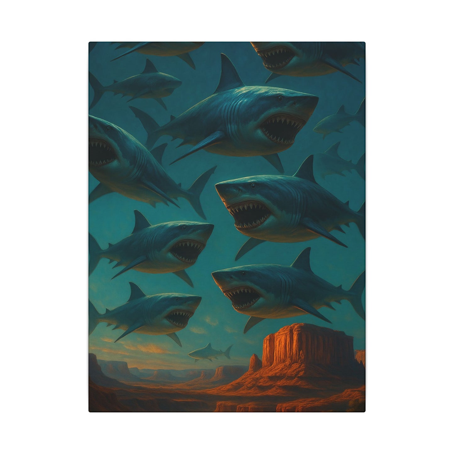 Canvas Wall Art - Surrealist Sharks In The Desert