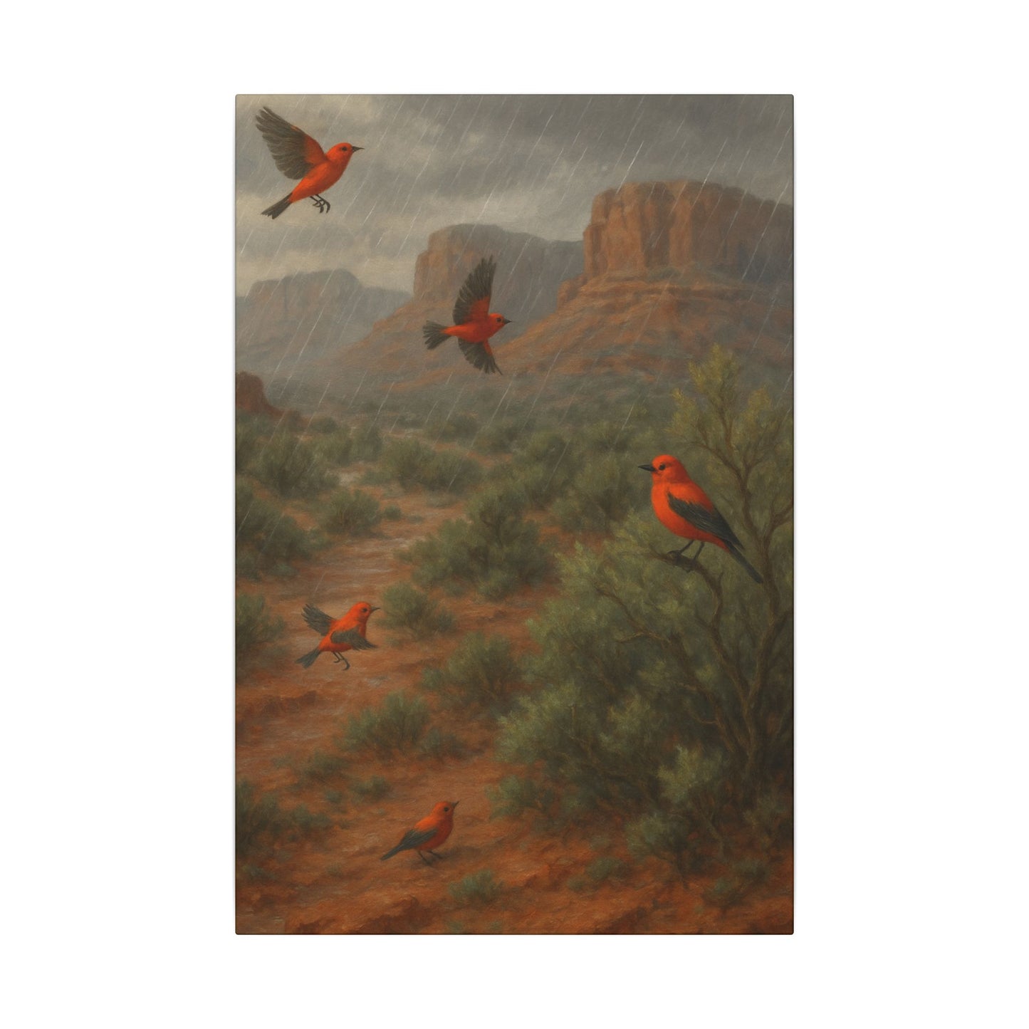 Canvas Wall Art - Red Desert Birds in Rain