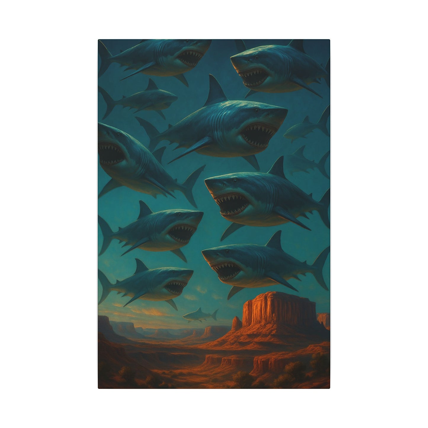 Canvas Wall Art - Surrealist Sharks In The Desert