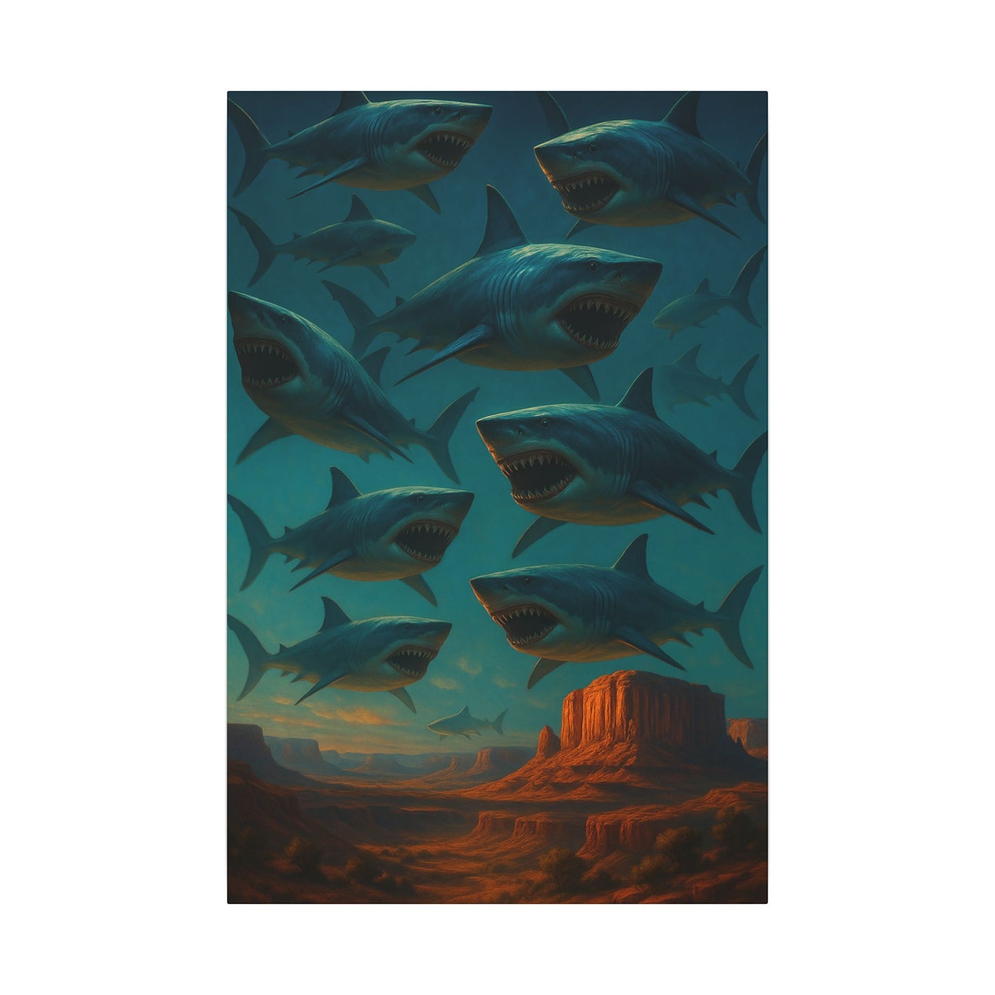 Canvas Wall Art - Surrealist Sharks In The Desert