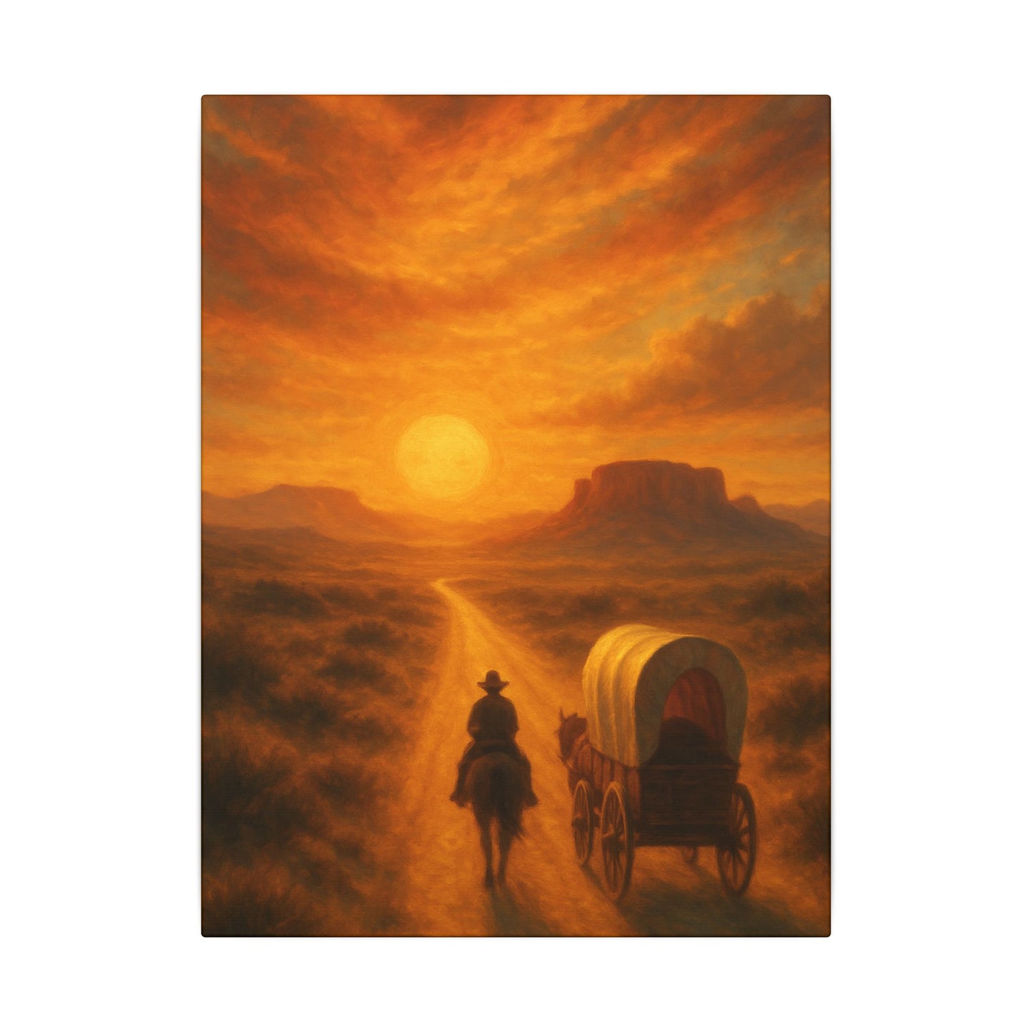 Cowboy Headed West - Canvas Wall Art Vertical Print