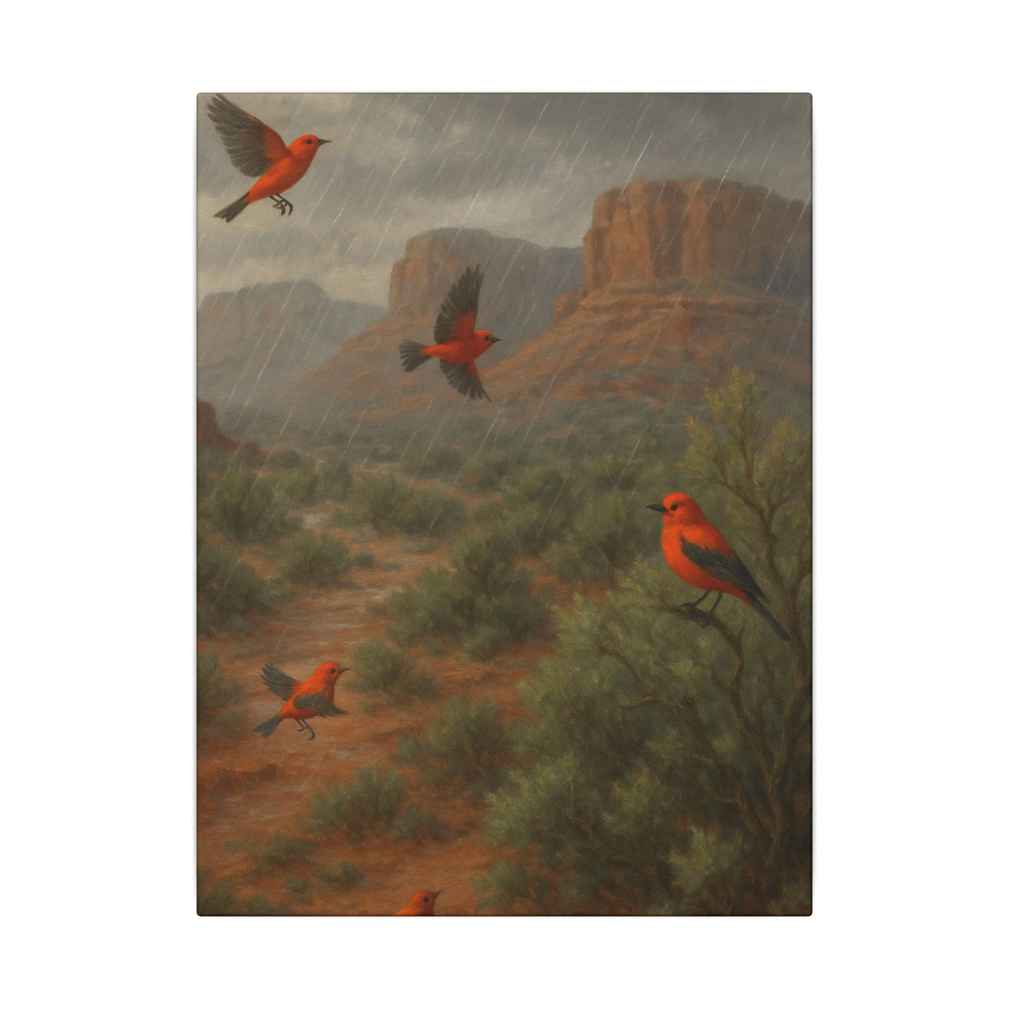 Canvas Wall Art - Red Desert Birds in Rain