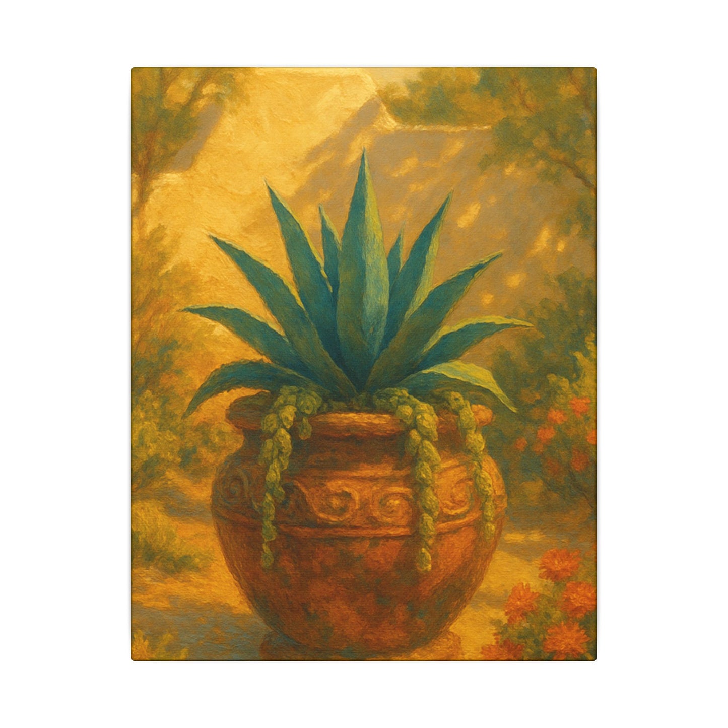 Potted Agave In Warm Sunlit Garden - Vertical Canvas Print
